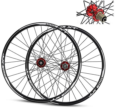 MTB Fahrrad Vorderrad Hinterrad, Mountainbike Radsatz 26/27,5/29 Zoll Doppelwandige Aluminiumlegierung Felgenscheibenbremse Nabe Laufwelle 8-11-Gang-Kassette QR (Color : Red, Size : 27.5 inch)