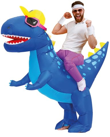 AirSuit® Travestimento gonfiabile da dinosauro blu | Costume | Taglia adulto 160 a 190cm | Qualità premium | Realizzato in poliestere altamente resistente | Sistema di gonfiaggio incluso| OriginalCup®