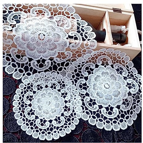 Yurosiay 2 Stück Weiße Spitze Untersetzer Vintage Spitzendeckchen Rund Handgemachte Häkeltischdecke Elegant Blumen Stickerei Tischset Runde Spitze Tischmatte Gehäkelte Tischdecke Rose 15cm