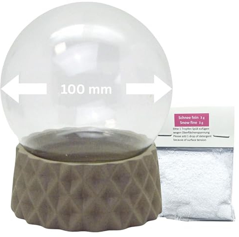 Snowglobe for You | Bastelset DIY Schneekugel m. 1 x Schnee | Do it Yourself mit Glaskugel und Polyresinsockel | 100mm Durchmesser, Höhe 120 mm, beige, Sand kubische Form | 40106