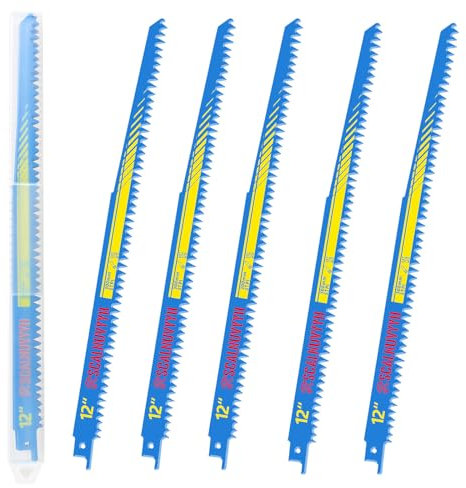 Scalnuvyyh Säbelsägeblätter Holz 300mm, 5TPI Sägeblatt Säbelsäge Holz, Säbelsägeblätter für schnelle Schnitte Grobholz, Nassholz, Brennholz [5 Stück] (HSS)