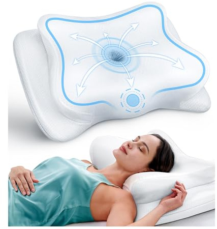 EKIFT Ease Now Cervical Neck Pillow for Pain Relief, Beauty Sleeping Cooling Pillow for Side Back Stomach Sleeper, Odorless Memory Foam Bed Pillows Deep Sleep,Ergonomic Orthopedic Neck Support