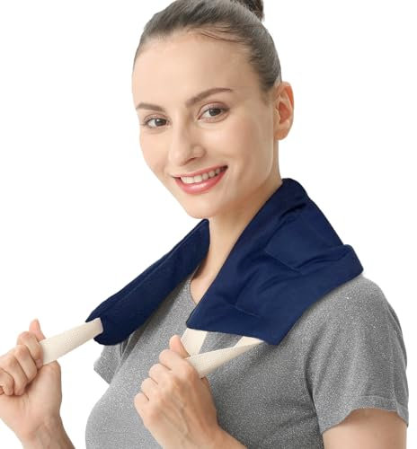 uncn - Cojín térmico de cuello para cuello (micro onda), bolsa de agua caliente, semilla de lino, núcleos cerezas, gran bolsillo térmico para cuello y espalda, vientre