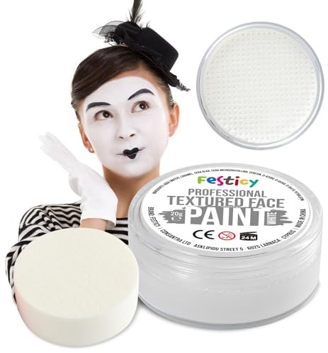 Festicy Peinture pour Visage et Corps, Blanche, 20g, éponge | Certifié EN 71-3 & Reach | Maquillage enfant fille | Deguisement Enfant | Peinture enfant visage, pour palette maquillage enfant