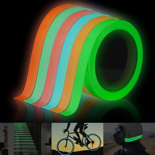 6 Rouleaux de Ruban Adhésif Lumineux, Ruban Adhésif Fluorescent Autocollant, Glow in the Dark Tape, Ruban Lumineux d'Avertissement pour les Escaliers, les Murs et les Panneaux de Sortie (3m*1cm)