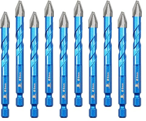BRSCHNITT Set di punte eccentriche a testa eccentrica, 8 mm, 10 punte da trapano in carburo per muratura, porcellana, piastrelle in ceramica, vetro, plastica dura, cemento, granito, ecc