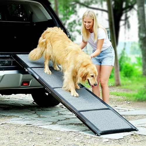 BestVida® Haustierrampe (170 x 44 cm), Hunderampe für Auto, SUV und LKW, Faltbare und tragbare Haustierrampe mit Rutschfester Teppichoberfläche, leicht Stabil, extra breite Hundestufen