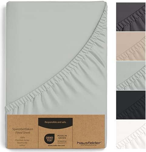 Hausfelder Spannbettlaken Boxspringbett 90x200 bis 100x200 cm, bis 40 cm Matratzenhöhe, Jersey Baumwolle Bettlaken Spannbetttuch, 90x200cm bis 100x200cm Boxspringbetten Matratzen, Grau