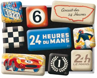 Nostalgic-Art Retro Kühlschrank-Magnete, 9 Stück, 24h Le Mans – Racing – Geschenk-Idee für Motor-Fans, Original Lizenzprodukt (OLP), Magnetset für Magnettafel, Vintage Design | Original Lizenzprodukt (OLP), Magnetset für Magnettafel, Vintage Design, Geschenk-Idee für Motor-Fans