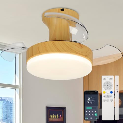 DJChen Ventilador Techo Aspas Plegables Retráctiles Pequeño Con Luz, 52cm Lampara Ventilador Techo Silencioso Dormitorio Salon, Led Regulable Función de Memoria, 6 Velocidades Motor DC Reversible