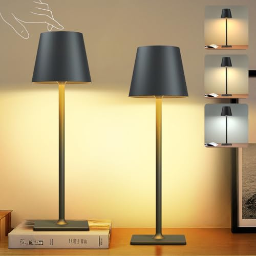 2 Pack Rechargeable Table Lamp - Cordless LED Lamp with 6000mAh Battery Operated LED Desk Lamp, Portable Table Light Outdoor for Dinner Patio Restaurant Bar Bedroom Coffee Shop Night Light(Black)