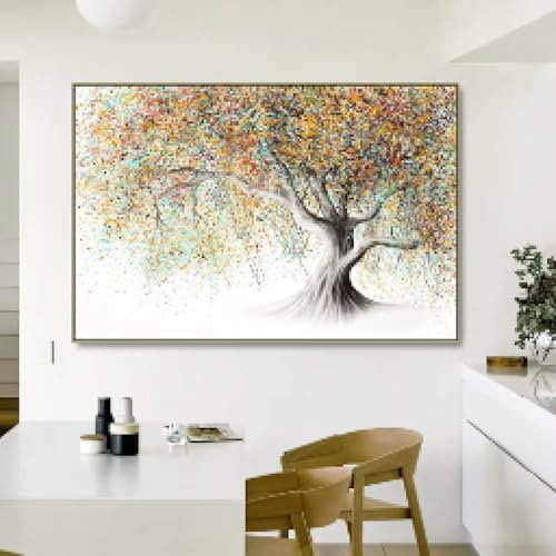DAMAIART Bunte Bäume, Kunstwerk, Leinwandgemälde, minimalistisches Stillleben, Poster, HD-Druck, Wandkunst, Bilder für Wohnzimmer, Heimdekoration, 70 x 100 cm, rahmenlos