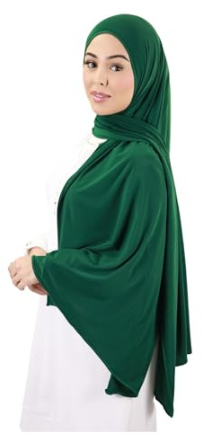 Hijab jersey premium kvalitet tillverkad i Turkiet för muslimska kvinnor, ogenomskinlig och stretchig hijab HJ100, Grangrön, 180X70