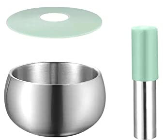 Mortar and Pestle Small Mortar and Pestle Set Silicone Handle and Lid Brushed Stainless Steel Spice and Herb Grinder Crusher for Guacamole, Spices, Garlic, Cooking Kitchen Tool Gadget Spice Grinder He