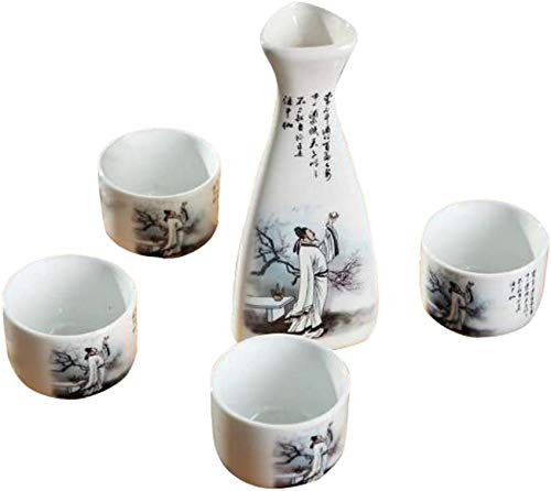 CAFIEDR Geschirr-Set mit 5 Sake-Bechern für den Hausgebrauch, Retro-Keramik-Weinsets, Weinkrug-Poet