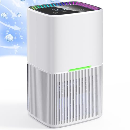 TUKIMA Deumidificatore Casa 1.8L, Deumidificatore Portatile Piccolo Elettrico Silenzioso con Timer, Sbrinamento/Spegnimento Automatico,7 Colori Luce per Casa, Bagno, Armadio, Camere da Letto,RV