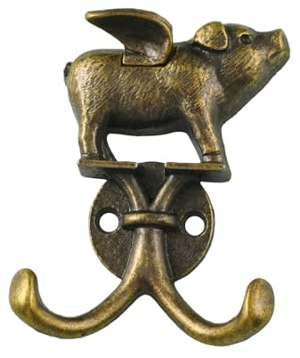 Retro brons flygande griskrok, dekorativ unik djur-väggkrok, robust garderob av legering, lantlig krok för , väska, handduk, nyckel