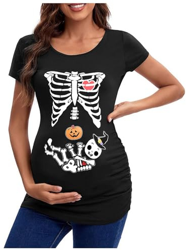 Maternity Skeleton Baby Monster Pumpkin Halloween T Shirts Funny Cute Pregnancy Halloween Tees 2025 New Blouses for Women UK Tops for Women UK