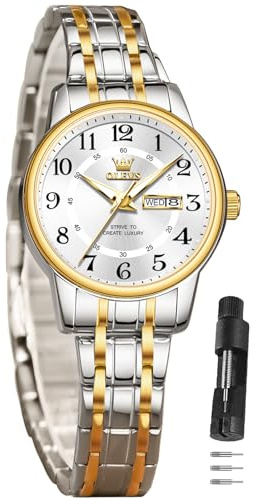 OLEVS Two Tone Watches for Women Gold and Silver Dress Womens Watches for Small Wrist Stainless Steel Arabic Numerals Easy to Read Waterproof Reloj para Mujer