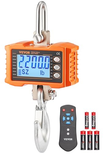 VEVOR Balance Suspendue Industrielle 2200 lb 1000 kg Balance à Grue Numérique Robuste avec Télécommande Boîtier Aluminium Moulé Écran LCD Haute Précision pour Construction Usine Ferme Chasse, Orange