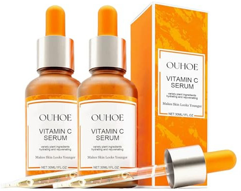 2 Stück Vitamin C Serum Gesicht, 30 ml Face Serum mit Hyaluronsäure & Vit E, Retinol Set für Anti-Aging, Feuchtigkeitsspendend Anti Falten Anti-Aging Gesicht Aufhellung,für Gesicht, Hals und Dekolleté