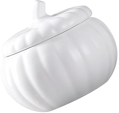 Garneck 1 Pc Coppa Zuppa Di Zucca Zuppiera Con Coperchio Ciotola Pirottini Miscelazione Di Ciotole Cucchiaio Di Riso Dosatore Di Riso Piccola Pentola Per Stufati Posate Ceramica Bianca