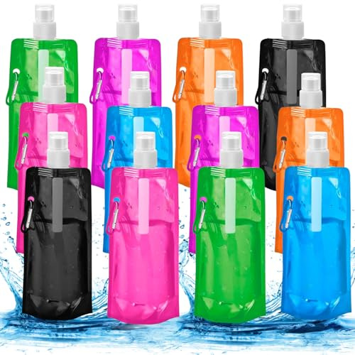 12 Stück 500ML Faltbare Trinkflasche,Tragbarer Zusammenklappbare Wassersack,Wiederverwendbare Faltbare Wasserflasche,Faltbare Wasserflaschen Set für Wandern,Abenteuer,Reisen,Unisex Adult ﻿