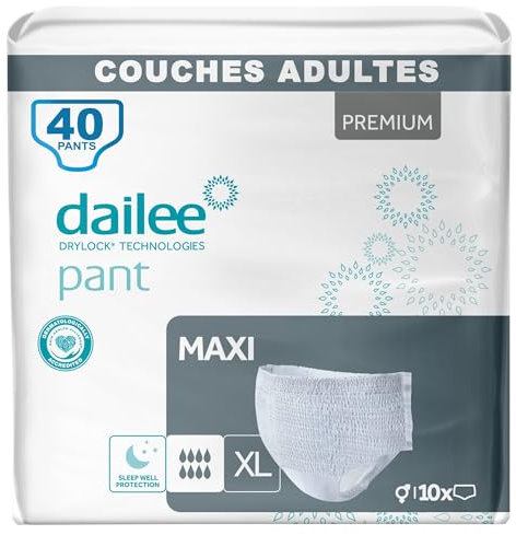 Dailee Pants Maxi XL - 40x Pannoloni per Anziani a Mutandina - 4 Confezioni da 10 Pannoloni per Anziani Notte Super Assorbenti - Pants Incontinenza Donna e Uomo - Formato Scorta