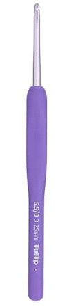 Tulip Etimo Murasaki Häkelnadel - Ergonomische Häkelnadel aus Aluminium mit Soft-Griff, Leicht und Mit Glatter Spitze für Alle Garnarten, Violetter Griff, 3.25mm - 1 Stück