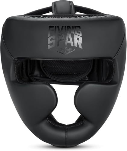 Protezione per la testa da boxe, campo visivo a 180°, in pelle PU, regolabile, taglie S-M (53-56 cm) e L-XL (56-59 cm), nero (nero, L)