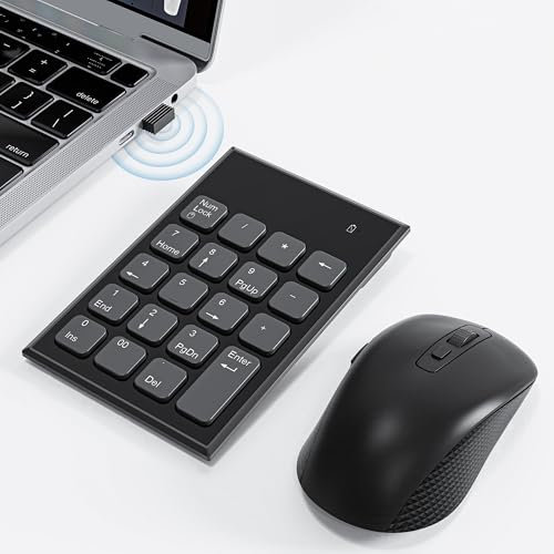 Wireless Number Pad and Mouse, Mini 2.4G 19 Keys Numeric Keypad With Mouse 3 Adjustable DPI, Numeric Pad for Laptop, Notebook, Desktop, PC - Use One USB Receiver