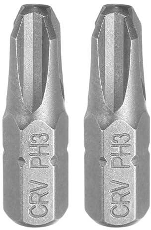 sourcing map 2pcs Phillips Screwdriver Bits 1/4 Hex Shank PH3 Head 1 Length CR-V Steel Cross-Head Drill Bits for Repair Work Electric Screw Driver