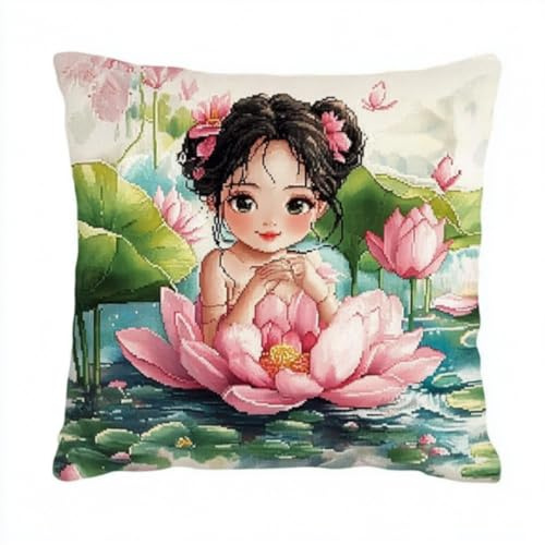 ANSIWEIGO kit complet crochet à loquet pour adulte et enfant débutant,kit de tapis à faire soi-même 43x43 cm,Fée du Lotus,activité créative en famille,idée cadeau anniversaire/Noël