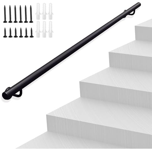 MSHGSKU Corrimano per Scale Nero, corrimano in Ferro battuto per Scale Esterne, ringhiera da 30 cm a 600 cm, corrimano Antiscivolo, ringhiera per corridoio Bagno, Barra di Sostegno (2 Pied