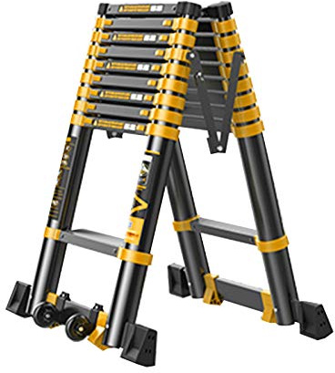 Telescopic Ladder,Aluminum Black Telescoping Ladder with Wheels and Wide Rung, A Type Portable Telescopic Extension Ladder for Outdoor Working, 330lb Capacity Size : 3.9+3.9m/12.7+12.7ft: