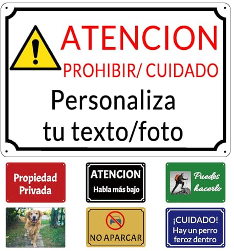 Cartel Personalizable de Seguridad, Señales de Advertencia, Placas Metálicas para Exterior, Varios Diseños, 15 x 20 cm / 20 x 30 cm / 30 x 40 cm