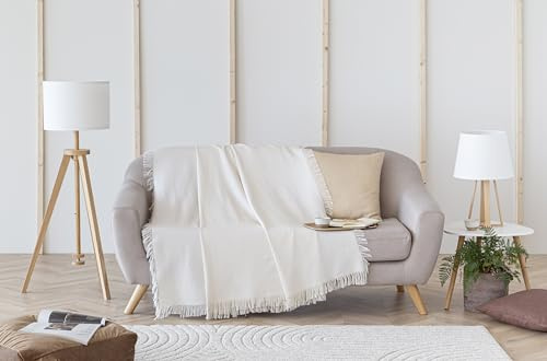 Todocama - Colcha Multiusos Sofa, Manta Foulard, Plaid para Cama, Cubresofa Cubrecama, Jarapas, Fabricado en España, Clásica. (180x260cm, Crema)