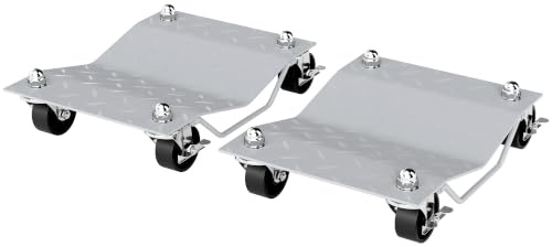 DURHAND Carrelli per Pneumatici Dolly Antiscivolo Metallo Auto Argento | Set di 2, Carrello di Manovra per Ruote, Carrello Sposta Auto, Ruote Girevoli e Bloccabili