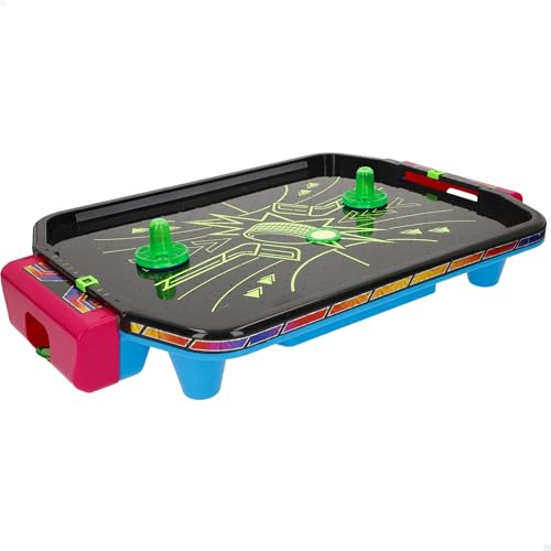 ColorBaby CB Games Air Hockey néon sur Table, Structure 40 cm, Plastique résistant, 2 Raquettes, 2 disques, 2 Joueurs, Jeux de société, Jouets pour Enfants, Plaisir Familial, +6 Ans (39515)