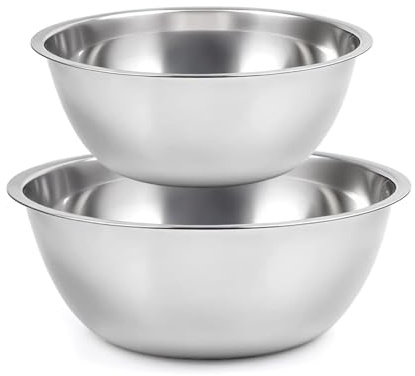 Besto Stainless Steel Mixing Bowls for Baking | Mixing Bowl for Marinating, Kneading, Whipping, Beating, Food Prep, Serving & More | Freezer & Dishwasher Safe (24cm x 9cm) + (29cm x 11cm)