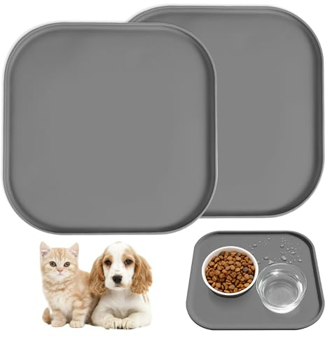 Dajidafu 2 Stück Napfunterlage Silikon, 26cm x 26cm Napfunterlage Hund Hundenapf Unterlage Napfunterlage Katzen Futtermatte Katzen Silikonunterlage Futternapf wasserdichte und rutschfeste