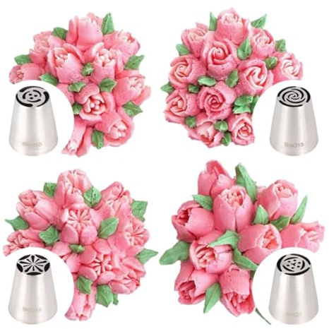 spritstyllar tårta 4-delat set med dekorationsmunstycken for blommor, stora spritsmunstycken i rostfritt stål for tulpaner och smörkrämsblommor spritsmunstycken