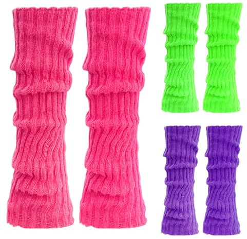 Chaussette Jambiere Femme, 3 PCS Années 80-90 Fluo Jambières Tricotées, Guetre Femme, Jambiere Fluo, Guetre, Rétro leg warmers, pour Les Soirées à Thème Féminin, en Hiver (B)