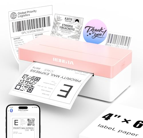 Rongta Bluetooth Thermal Shipping Label Printer, Wireless 4x6 Label Printer for Postage, Address(Pinkwhite)