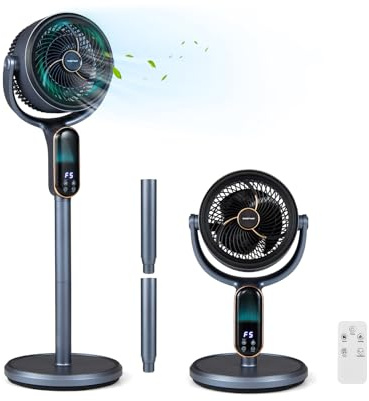 COSTWAY 40 W Ventilatore a Piantana, Ventilatore Silenzioso con 8 Velocità, 3 Altezze Regolabili, Oscillazione a 90°+ 60°, Luce, Timer e Telecomando per Casa e Ufficio (Grigio)