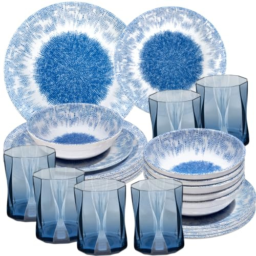 Wish Flower Service table mélamine 6 personnes 24 Bleu 300ml