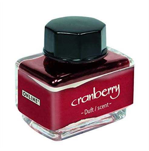ONLINE Duft-Tinte Cranberry, Tintenglas Rot 15ml, bunte Füllertinte für Kalligrafie, Handlettering, Schreibtinte, Tintenfass für Konverter, Tinte der Sinne auf wasserbasis