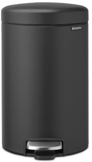 Poubelle à pédale Brabantia NewIcon 12 L | Couvercle anti-odeurs silencieux et bac en plastique | Poubelle compacte antidérapante pour cuisine, bureau, salle de bain ou chambre | Mineral Infinite Grey