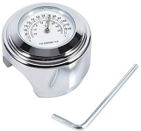 Keenso Thermomètre de Guidon de Moto, Monture Thermomètre Numérique de Montage de Guidon de Moto Temp Jauge Cadran Blanc, Cadran Etanche Noctilucent 7/8 en Alliage d'Aluminium