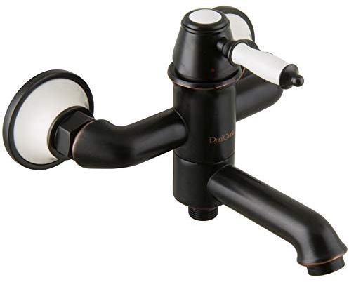PaulGurkes Nostalgie Retro Aufputz Wannenarmatur schwarz mit weißer Keramik Einhandmischer Mischbatterie Umsteller 2-Wege Armatur mit Auslauf für Wanne